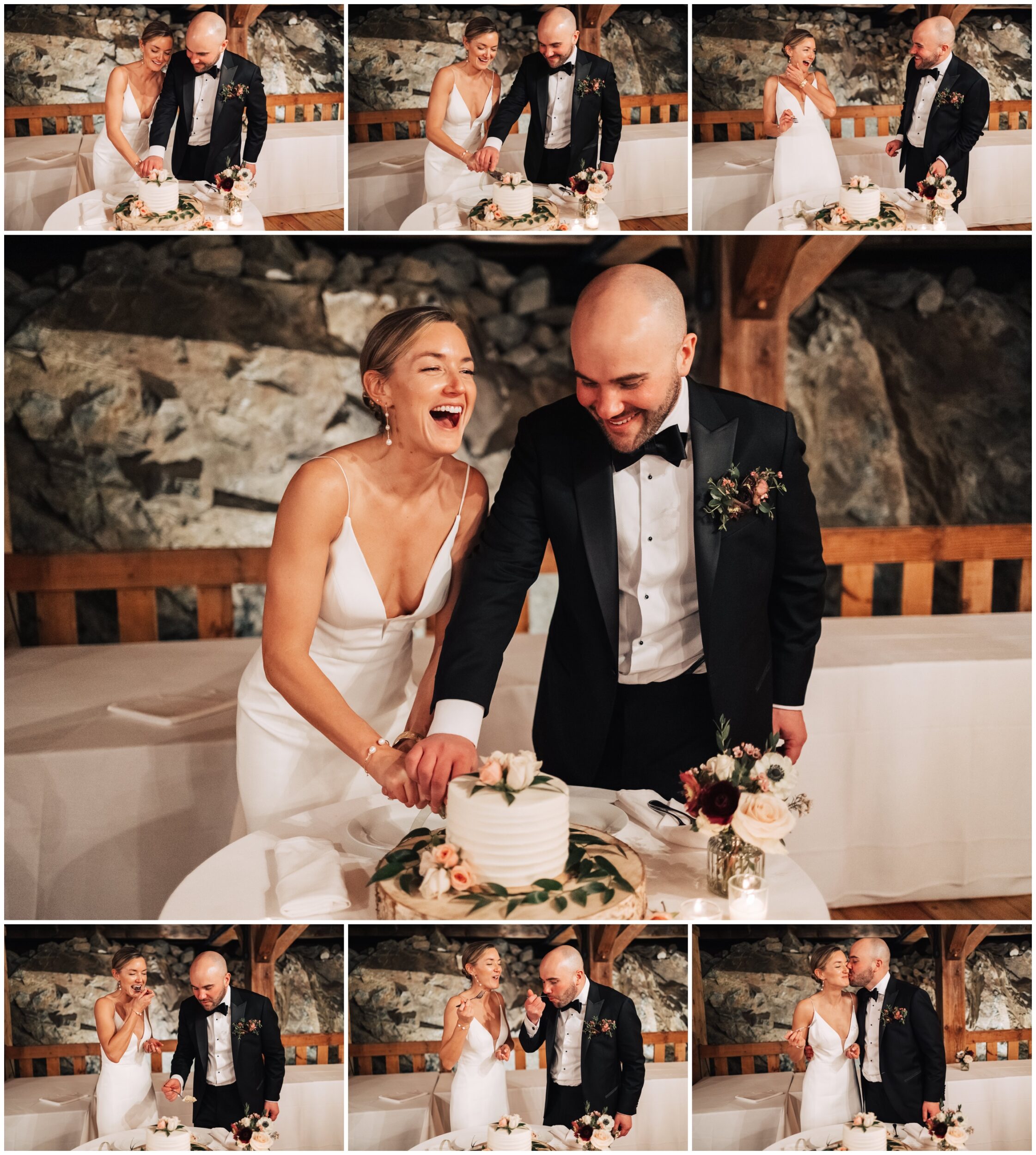 bride and groom cut cake at red lion inn cohasset ma